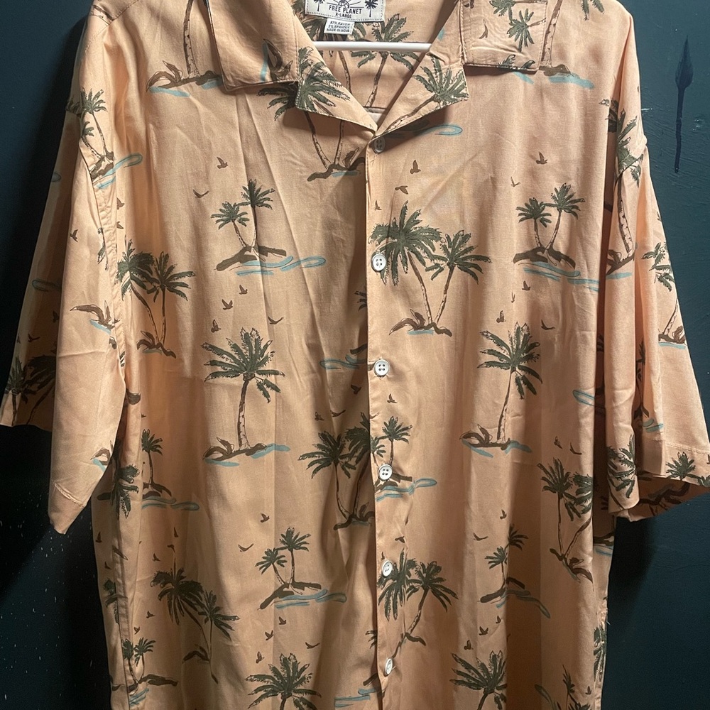 Free Planet Tan Tropical Palm Tree Men's Shirt